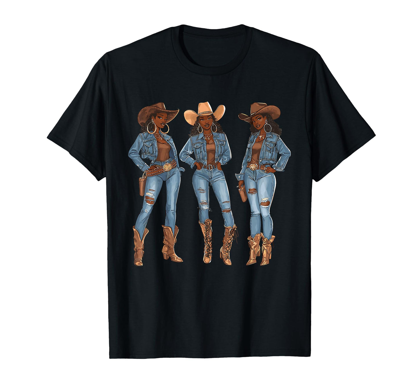 Black African American Cowgirl Western Country Texas Rodeo T-Shirt