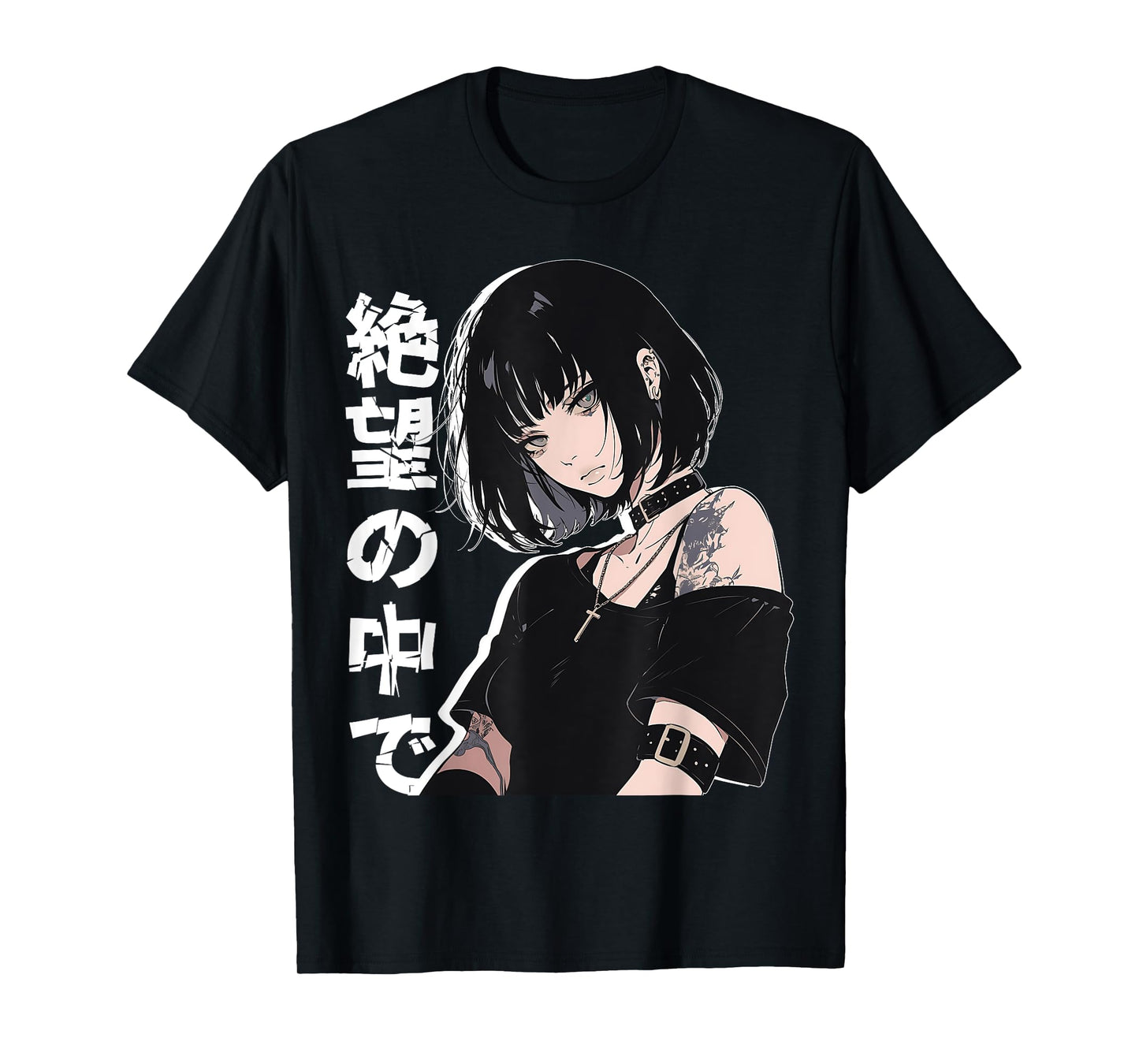 In Despair Emo Anime Girl Alt Aesthetic Kanji Text T-Shirt