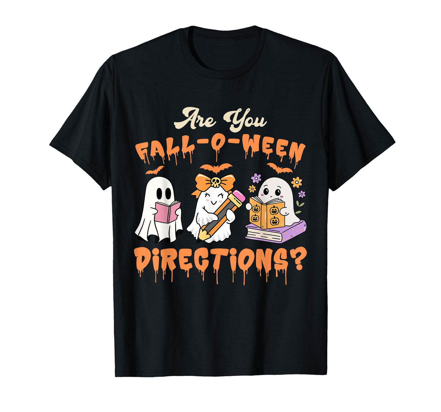 Retro are You Fall O Ween Directions Teacher Halloween Ghost T-Shirt