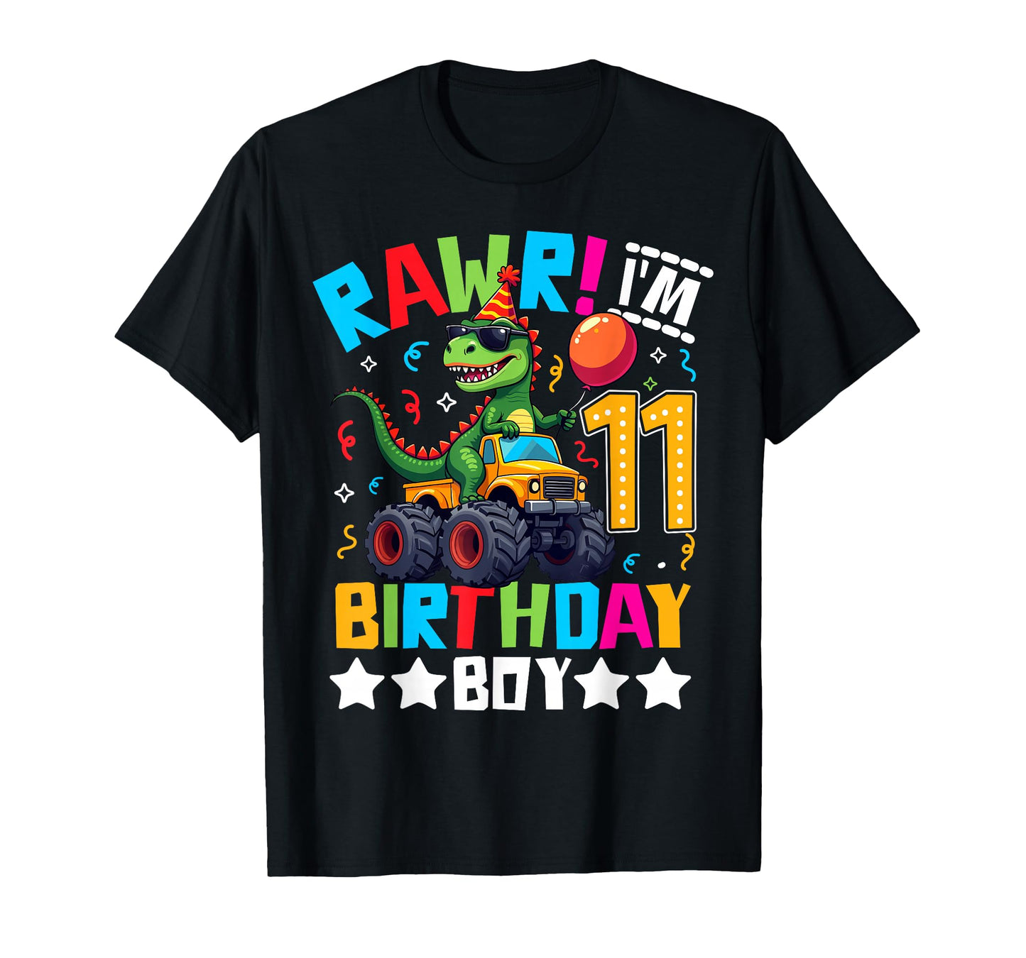 Monster Truck 11th Birthday Shirt Dinosaur Happy Bday T-rex T-Shirt