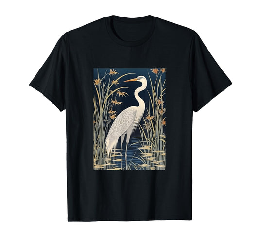 Vintage Japanese Fine Art Crane, Bamboo and Iris Koryusai T-Shirt