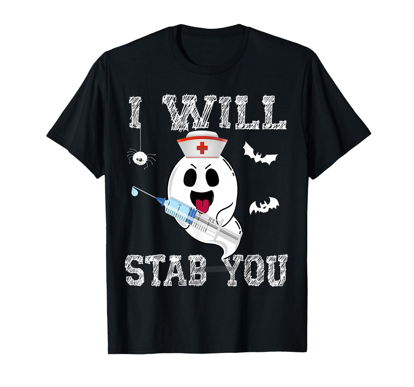 Cute Ghost Nurse I will stab you Cool Halloween Girl women T-Shirt