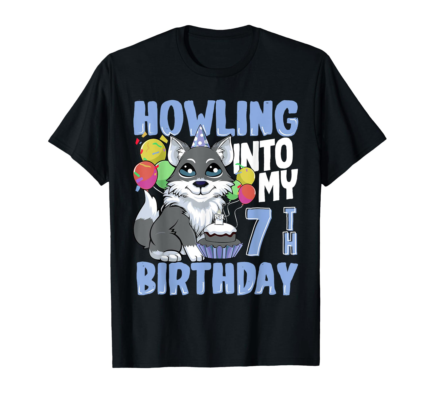 Wolf for 7 Year Old Birthday for 7th Birthday Wolf Kids Boys T-Shirt