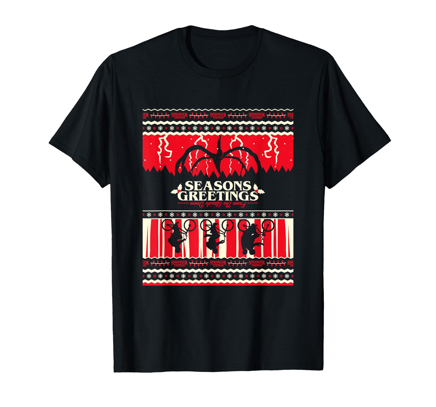 Stranger Things Christmas Seasons Greetings Upside Down Logo T-Shirt