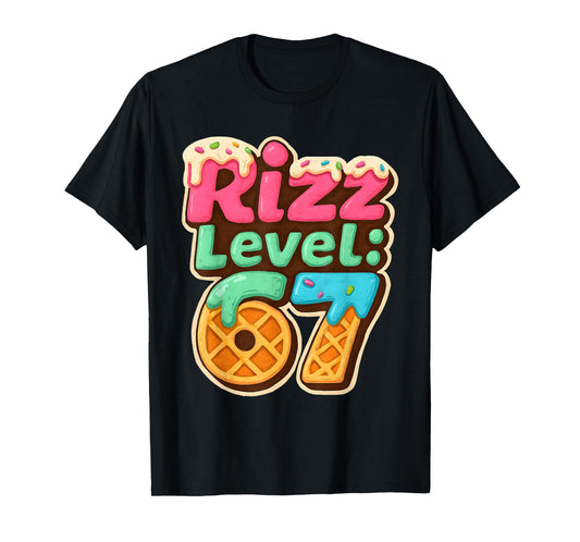 Funny Rizz Level 67 Ice Cream Gamer Style Graphic T-Shirt