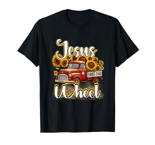 Sunflower Jesus Take The Wheel Christian Leopard Print T-Shirt