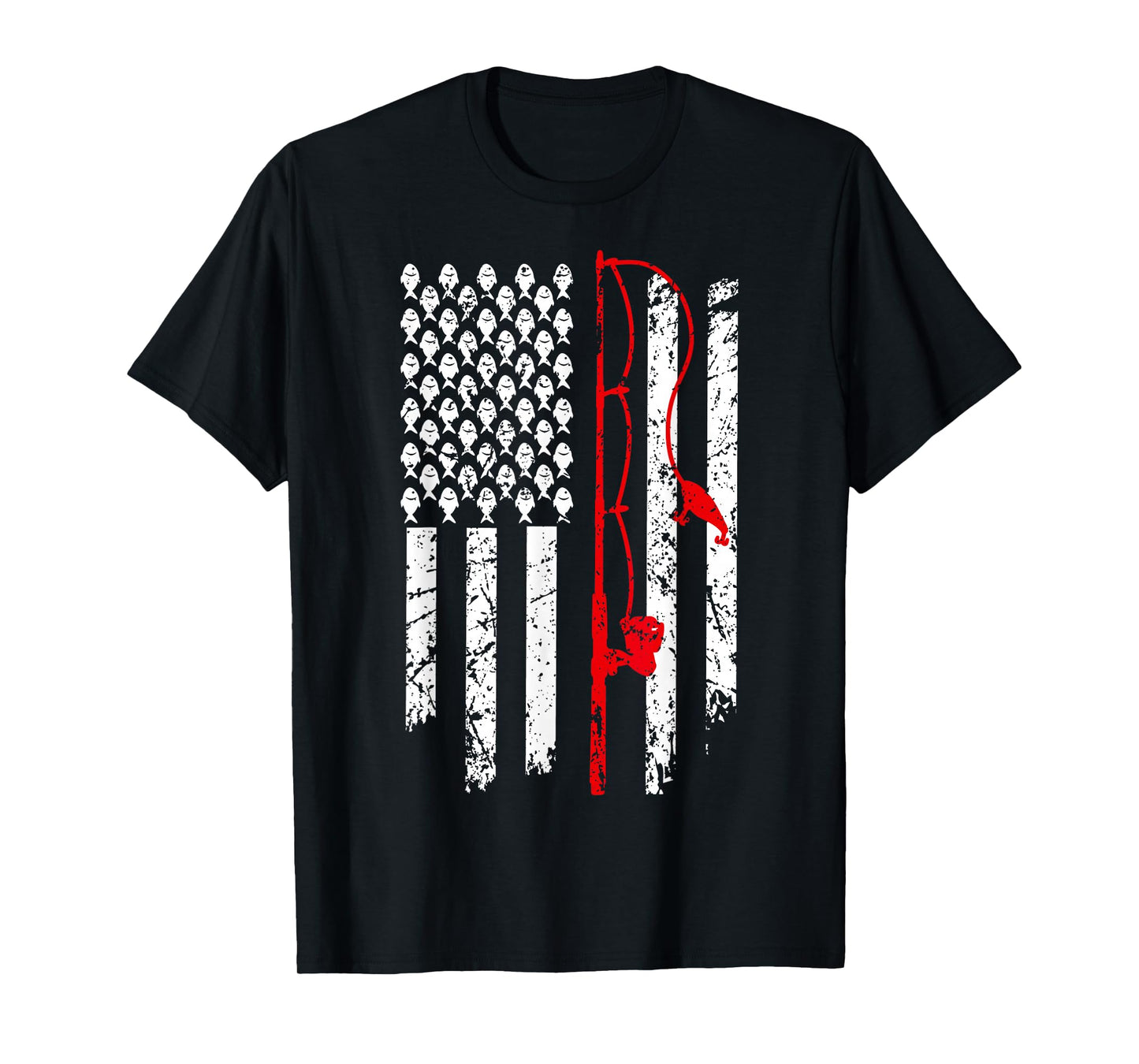 Fishing American Flag Husband Son Grandson Funny Fisherman T-Shirt