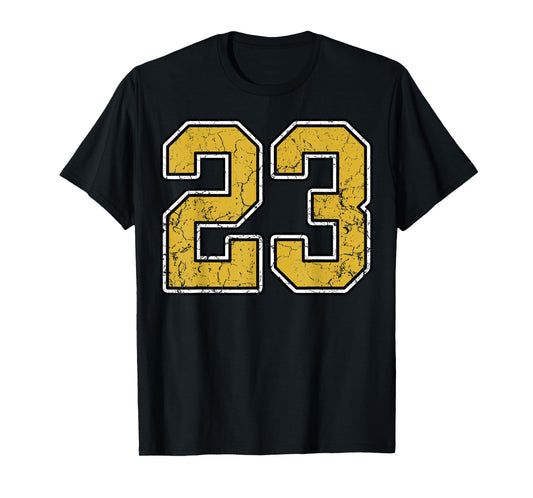 Old Gold Black White Sports Number 23 Jersey Uniform Player T-Shirt
