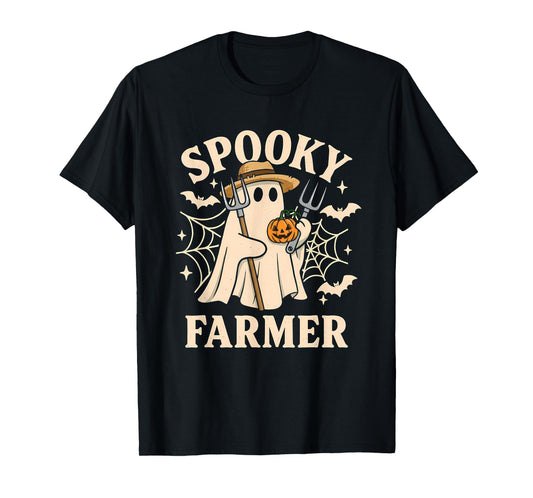Spooky Farmer Costume Funny Ghost Halloween Pumpkin T-Shirt