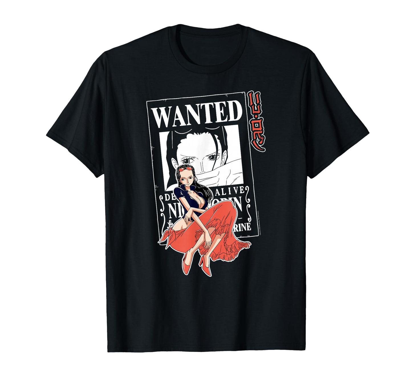 One Piece Anime Nico Robin Wanted Poster Outline T-Shirt