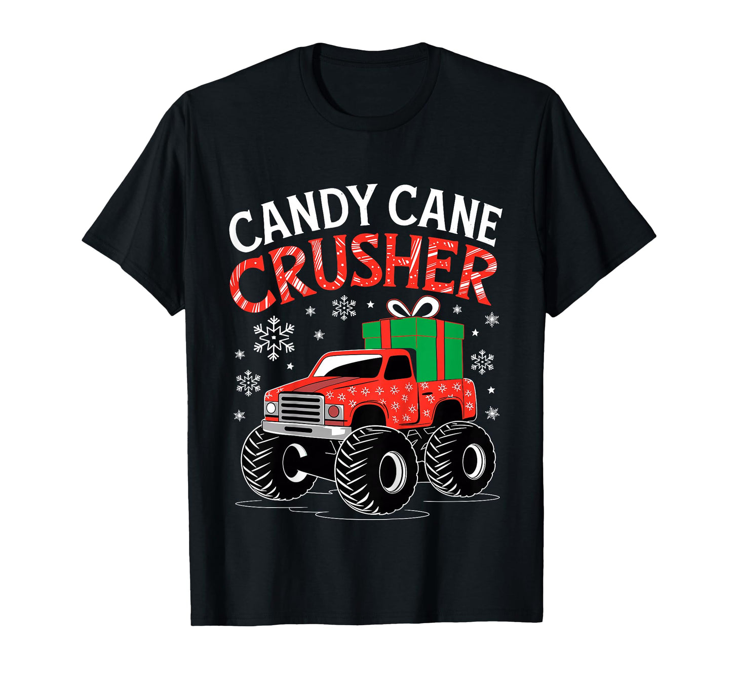 Kids Candy Cane Crusher Christmas Monster Truck Xmas Toddler Boys T-Shirt