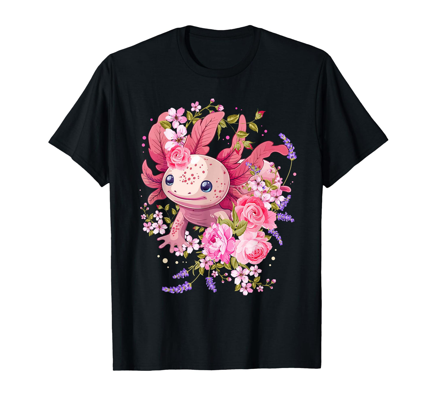 Axolotl Shirts For Girls Women Kids Kawaii Anime Cute Floral T-Shirt