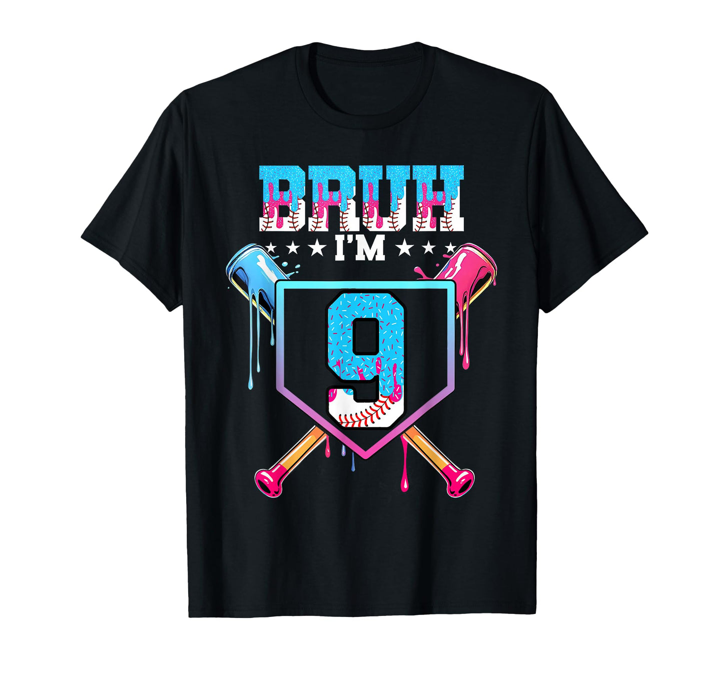 Bruh 9th Birthday Boy Baseball Ice Cream Drip 9 Year Old Boy T-Shirt