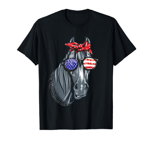 Horse 4th of July Shirt Women Horse Graphic American Flag T-Shirt