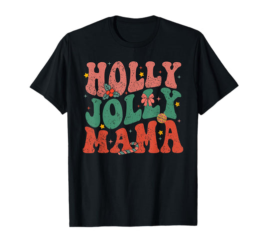 Retro Holly Christmas Jolly Mama, Merry Christmas Holiday T-Shirt
