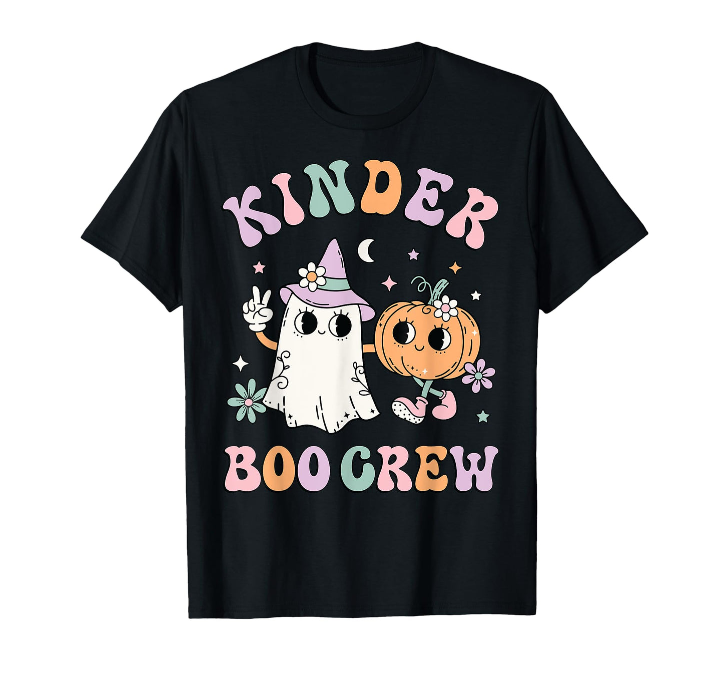 Kinder Boo Crew Halloween Floral Ghost Kindergarten Teacher Men Women Kids T-Shirt