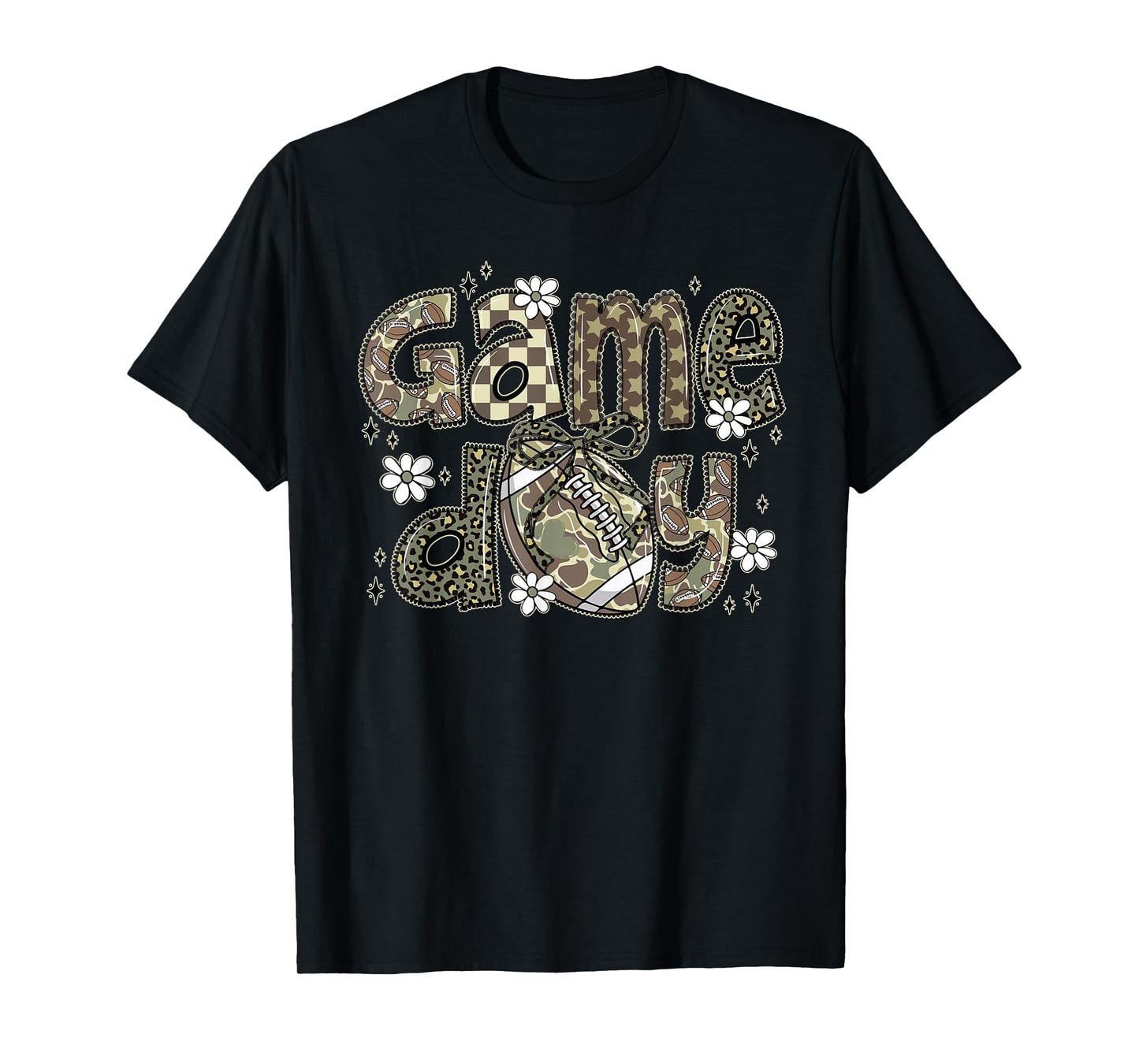 Camo Coquette Bow Football Season Camo Game Day Fall Autumn T-Shirt