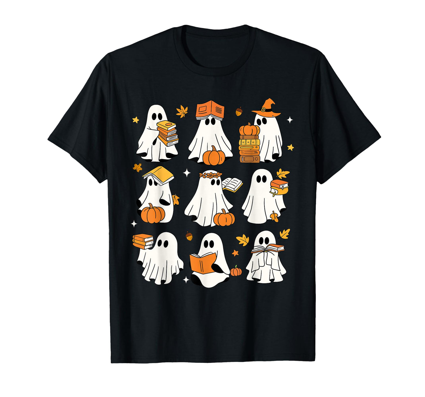 Funny Ghost Book Reading Halloween Books Lover Teacher Kids T-Shirt