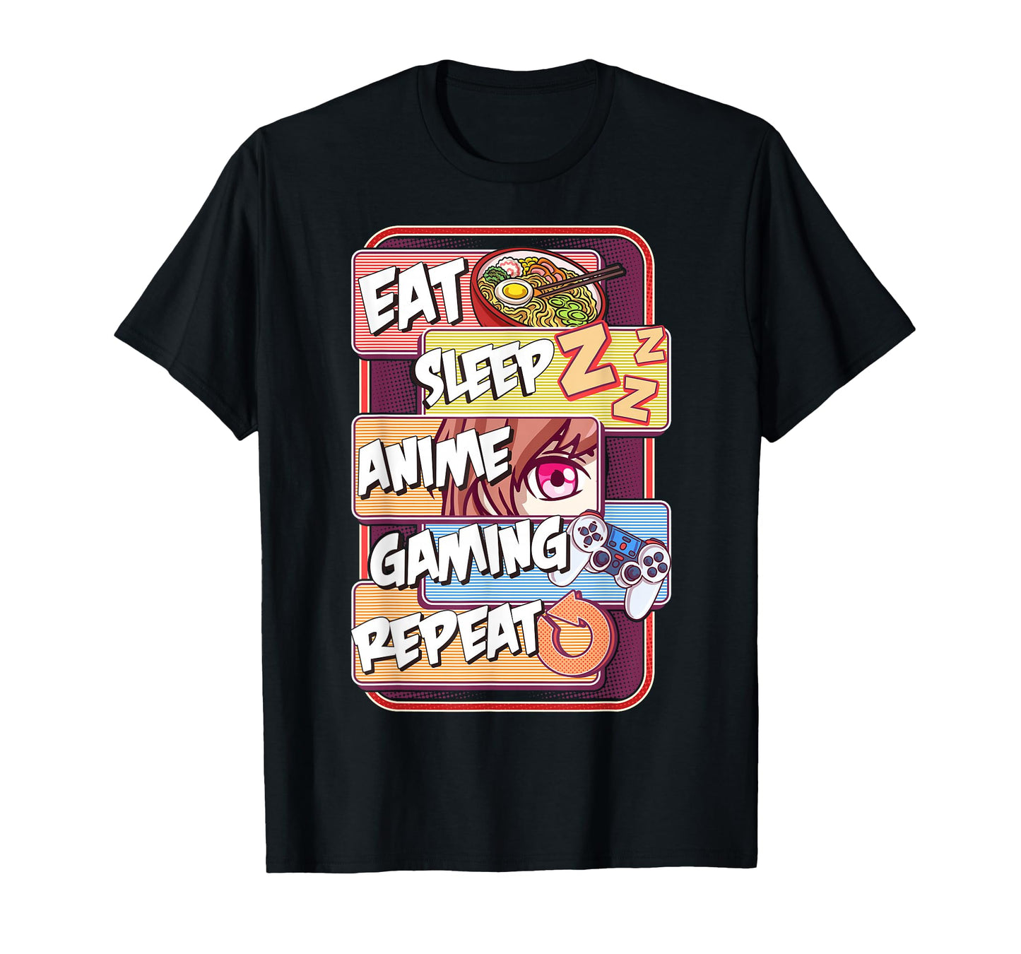 Kawaii Eat Sleep Anime Gaming Repeat T-Shirt