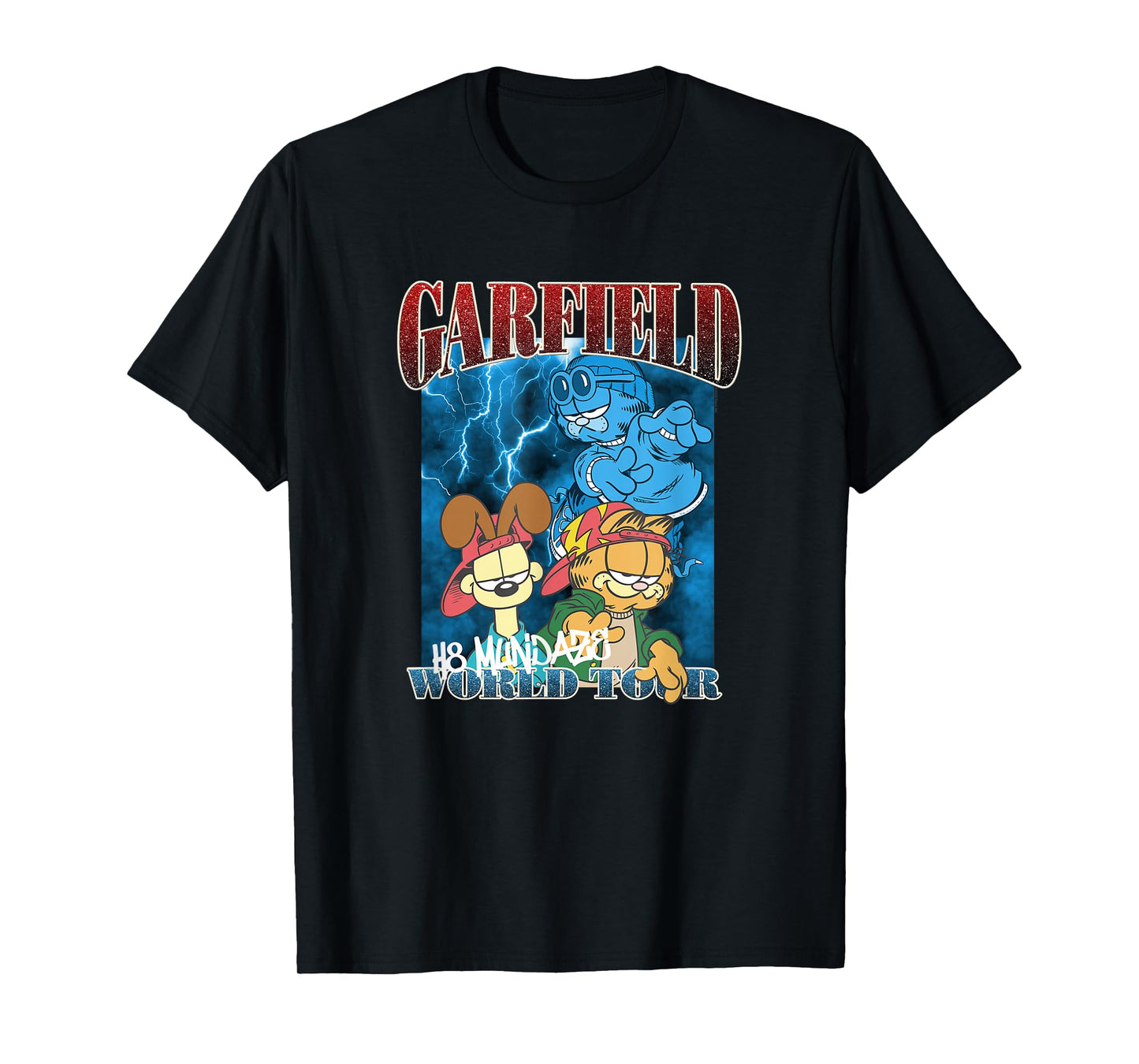 Garfield H8 Mundaze World Tour Front and Back Cartoon Cat T-Shirt