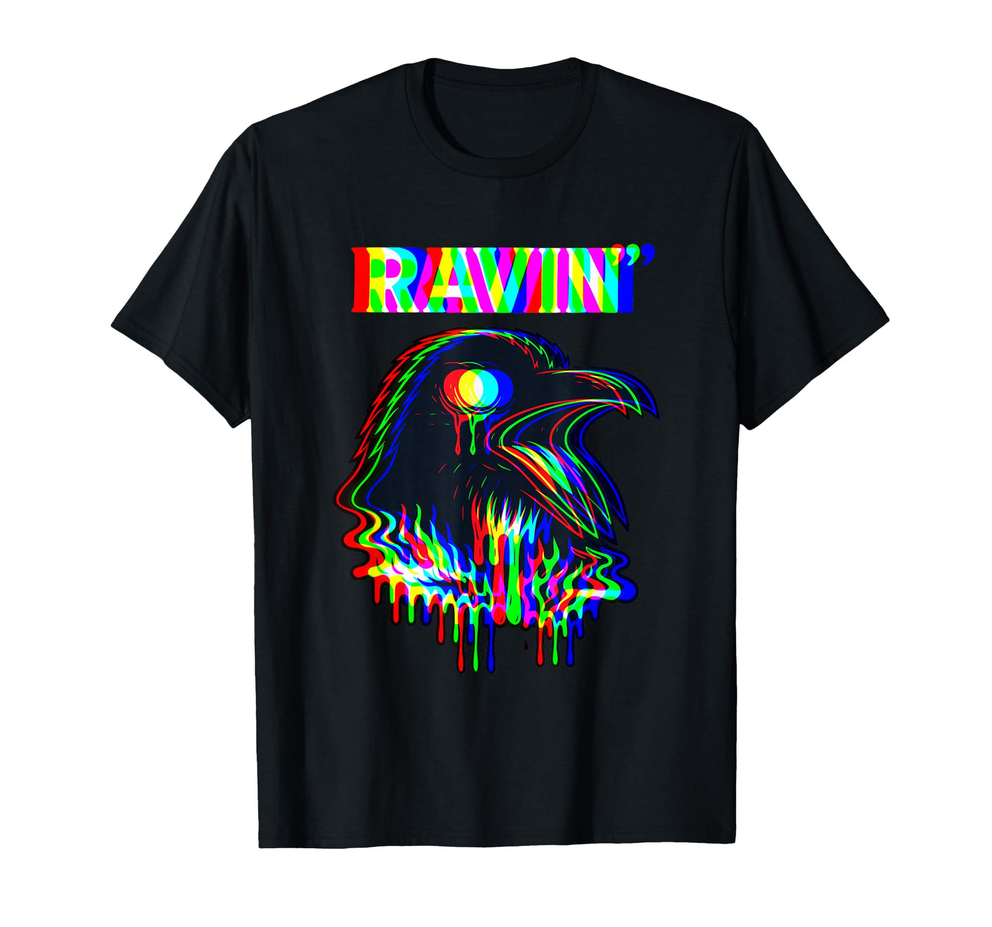Ravin Raven Psychedelic Rave Party Trippy techno Funny T-Shirt