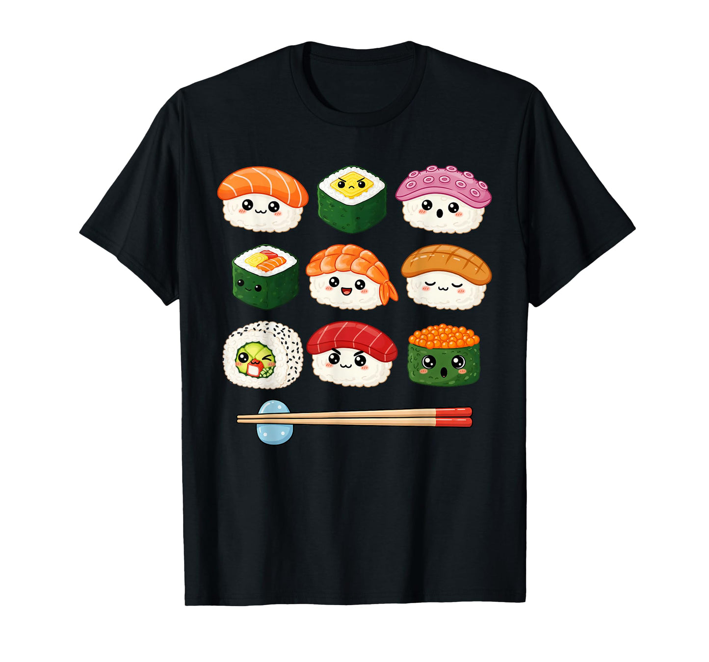 Happy Sushi Anime Kawaii Set Otaku Manga Japanese Food Lover T-Shirt