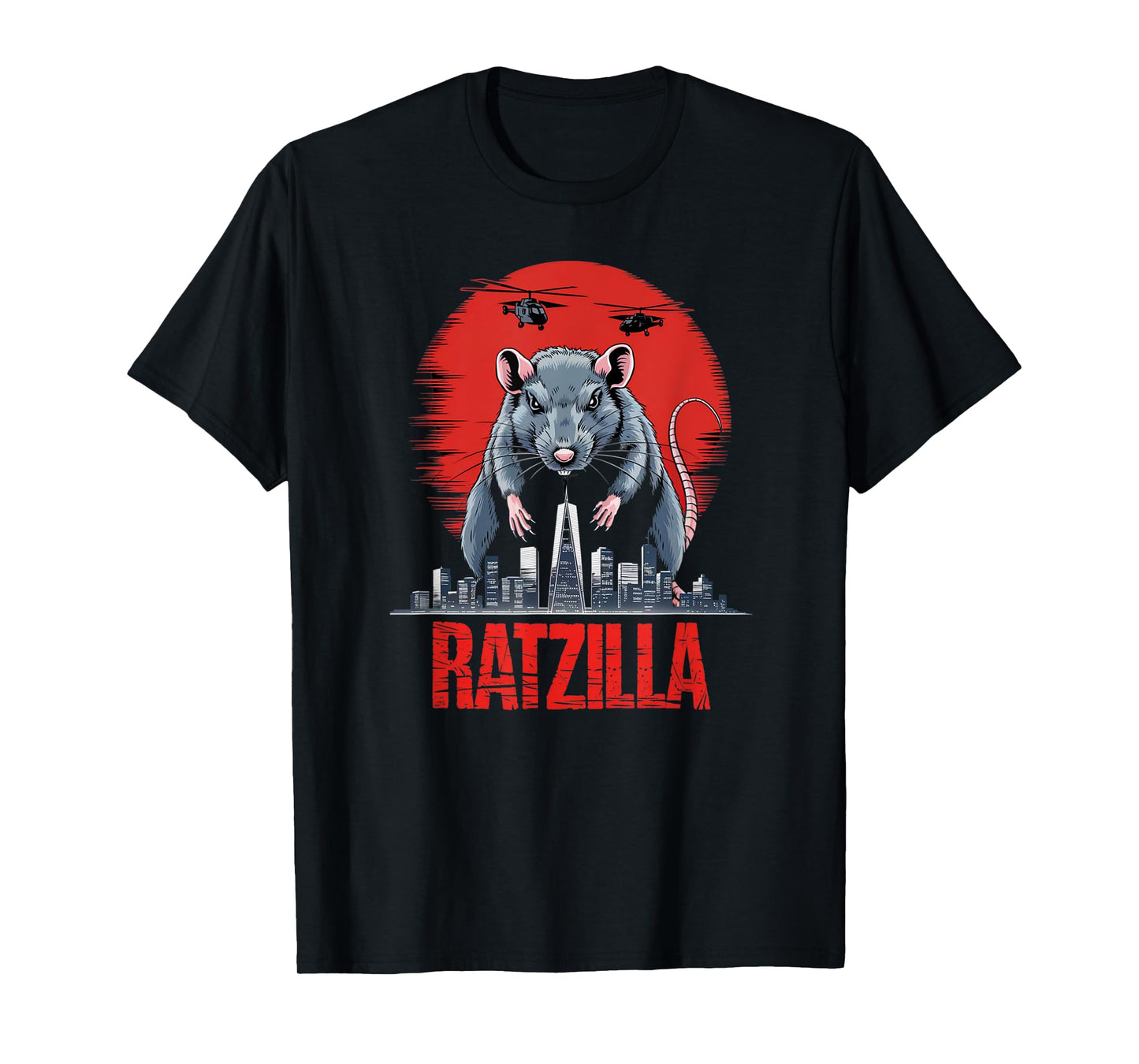 Ratzilla Giant Rat Monster City Attack Helicopters Humorous T-Shirt