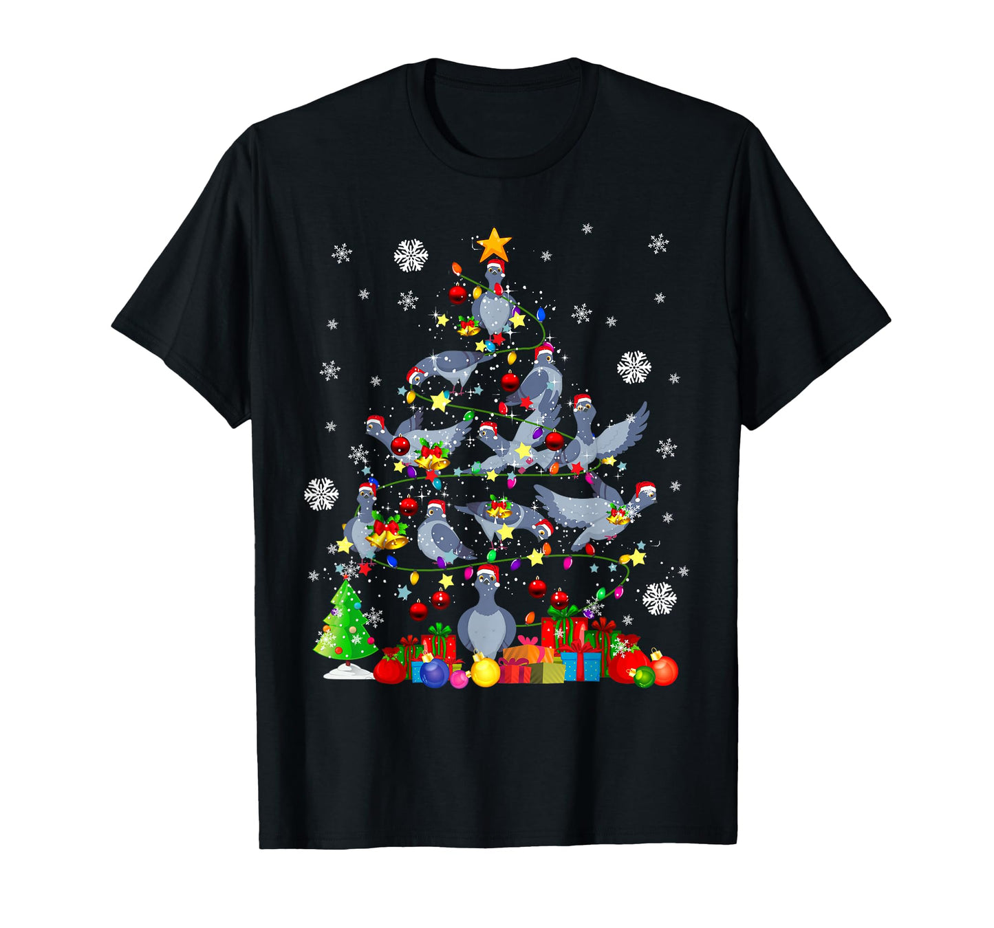 Christmas Tree Light Santa Pigeon Bird Lover T-Shirt