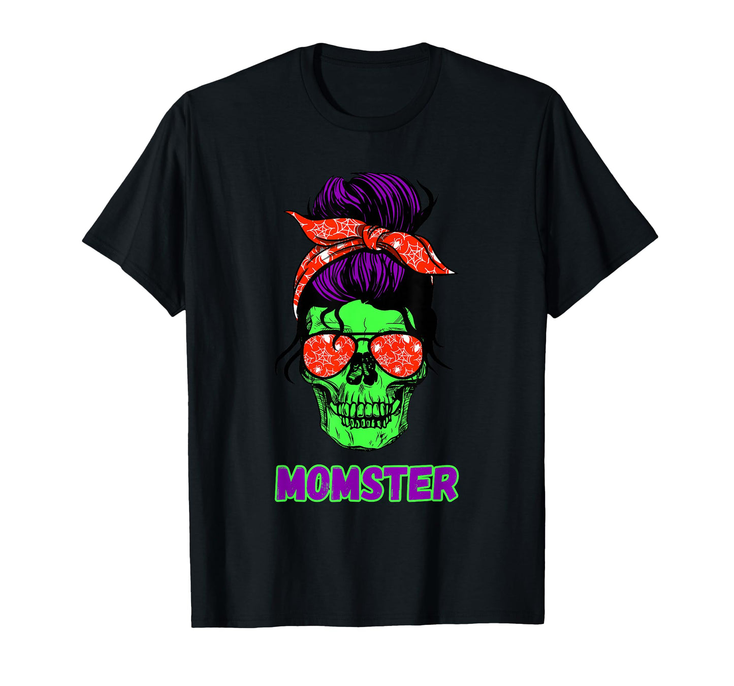 Momster Funny Skull Mama Messy Bun Mom Halloween Costume T-Shirt