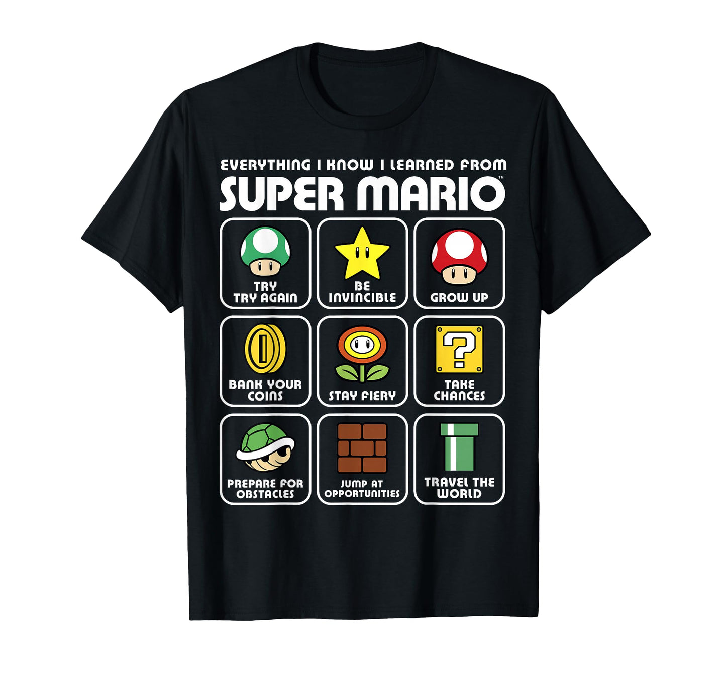 Nintendo Super Mario Life Lessons Icons Graphic T-Shirt T-Shirt
