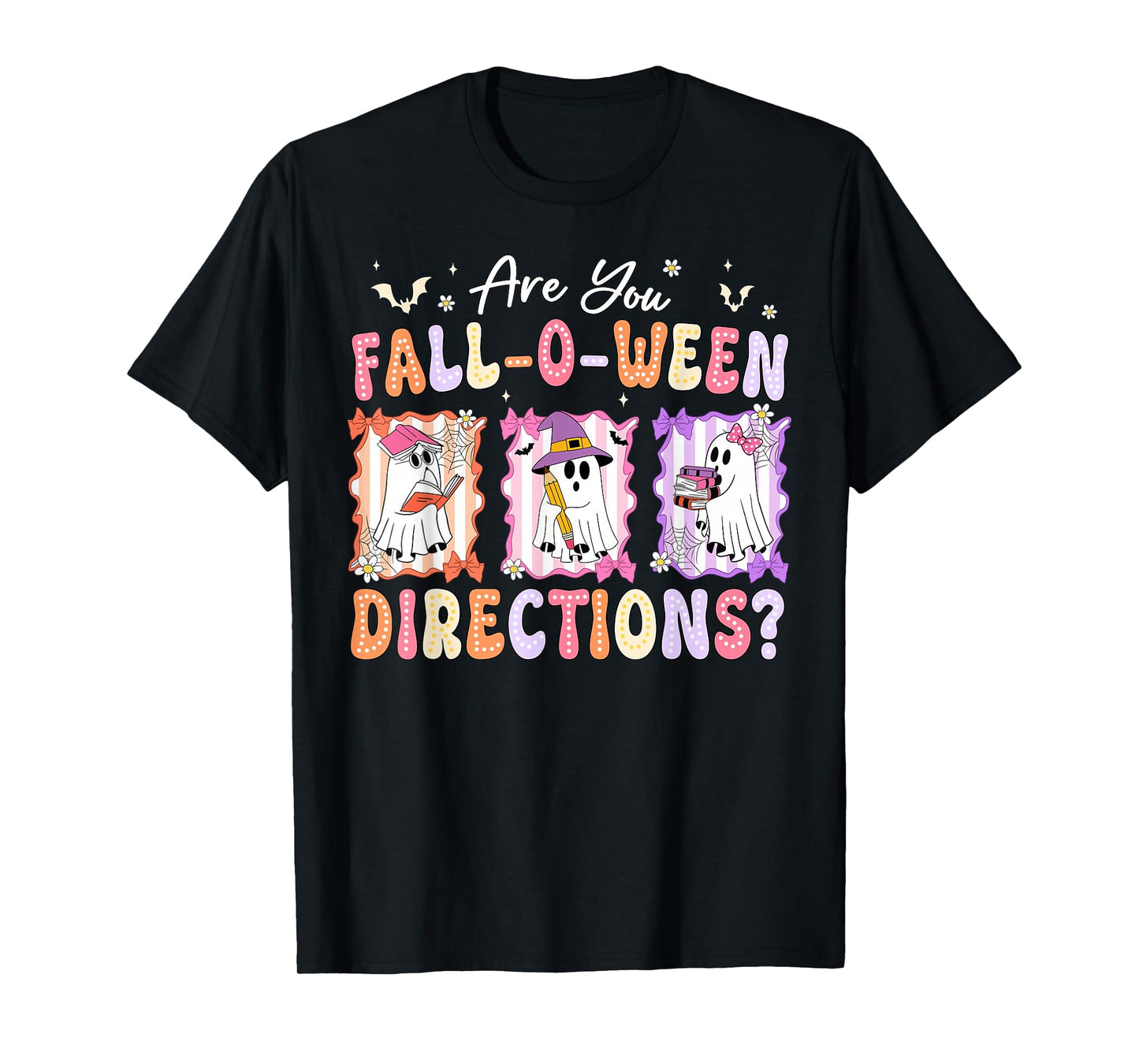 Retro are You Fall O Ween Directions Teacher Halloween Ghost T-Shirt