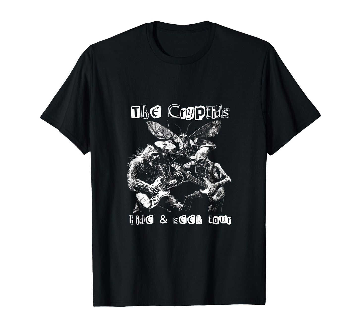 The Cryptids Hide & Seek Tour CryptidBigfoot Mothman UFO T-Shirt