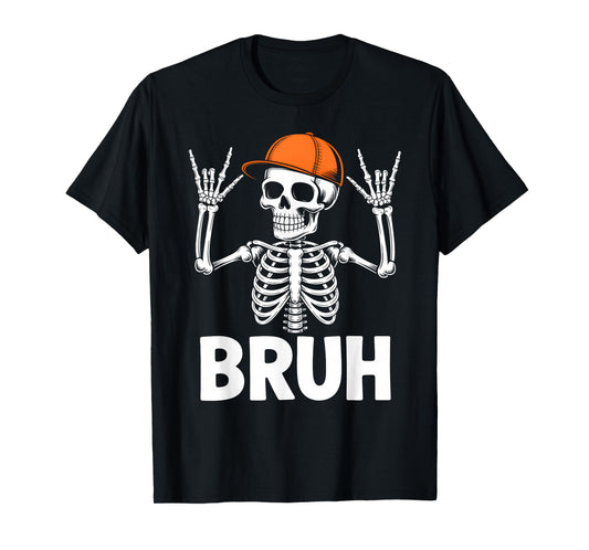 Skeleton Rock On Bruh Halloween for Boys Men Kids Toddler T-Shirt