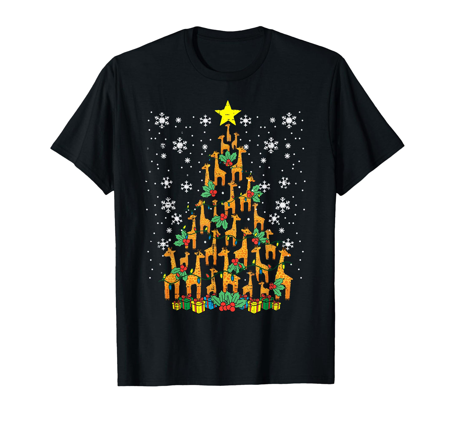 Giraffe Christmas Tree Xmas Zoo Animal Boys Kids Men Women T-Shirt
