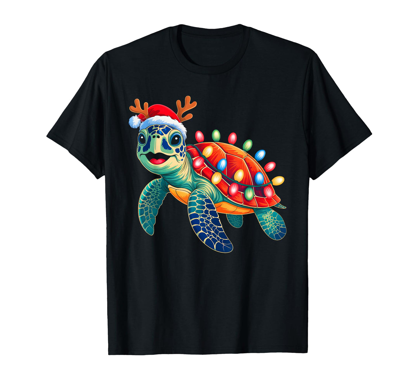 Sea Turtle Christmas Lights Santa Hat Xmas Family Men Women T-Shirt