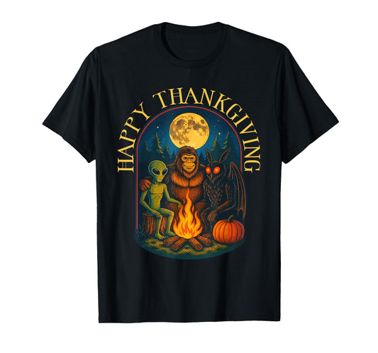 Happy Thanksgiving Shirt Men Bigfoot Alien Mothman Sasquatch T-Shirt