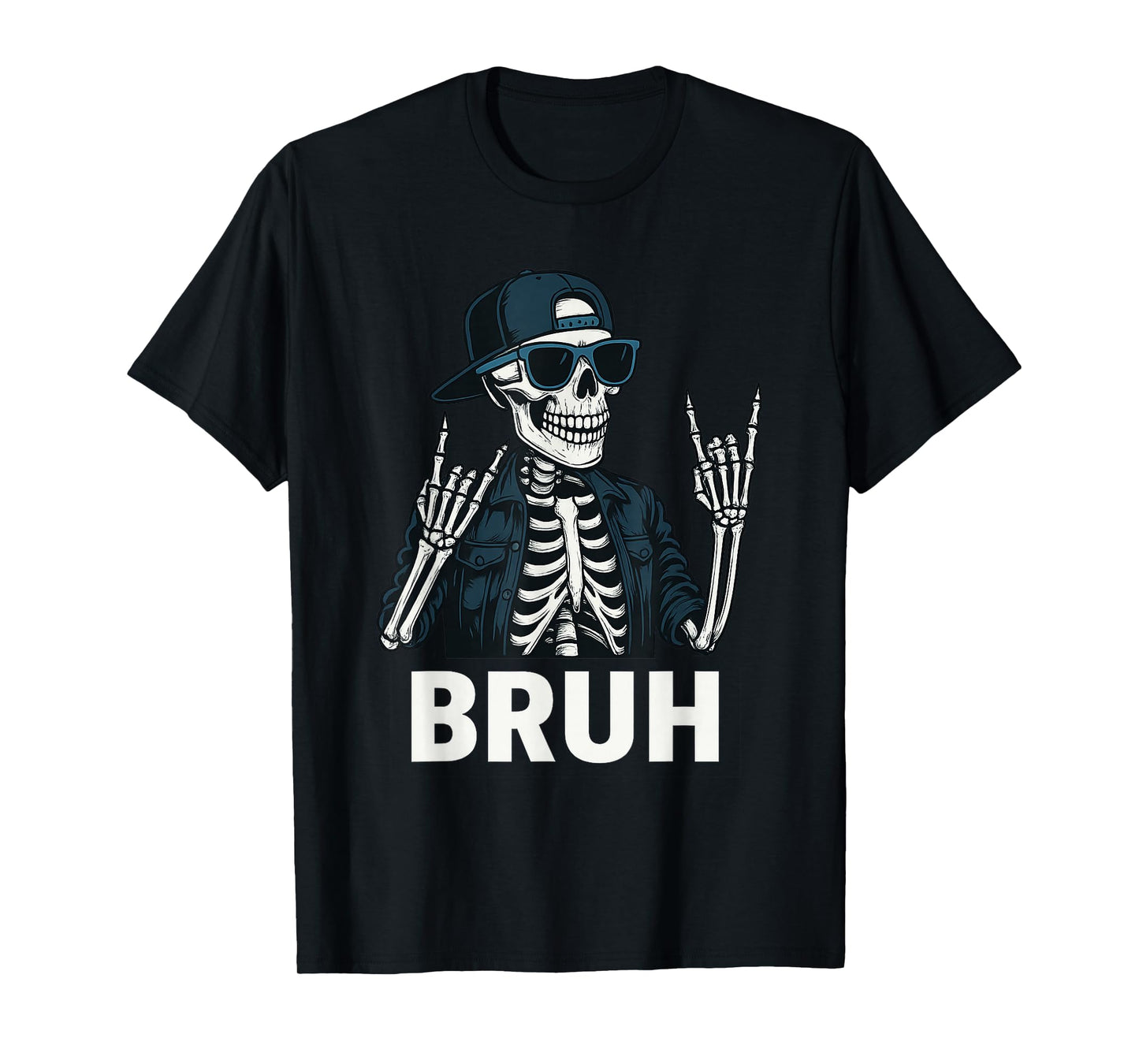 Cool Bruh Skeleton Rock On Halloween Men Teens Boys Kids T-Shirt