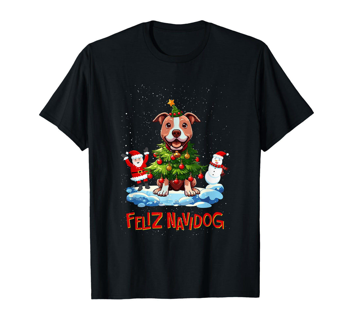 Pitbull Pittie Merry Christmas Tree Lights Dog X-Mas Dogs T-Shirt