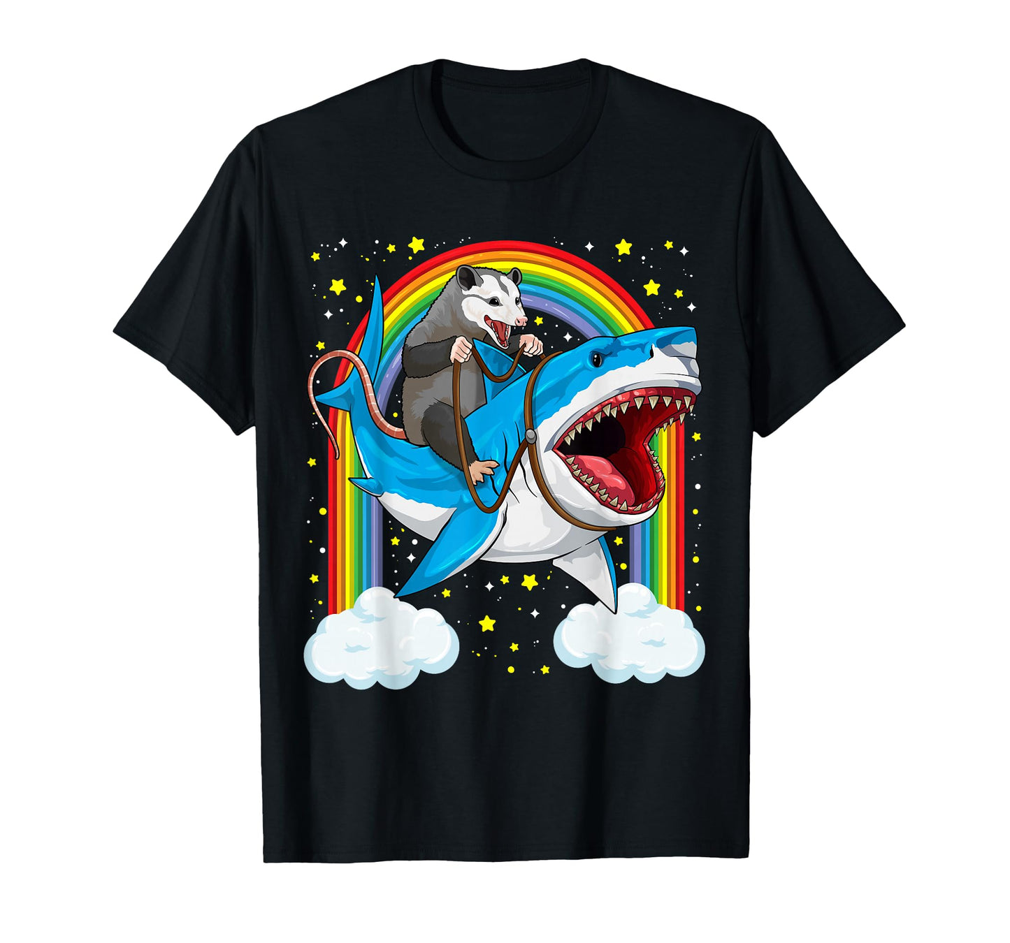 Funny Opossum Riding Shark Possum Trash Marsupial Mashup T-Shirt