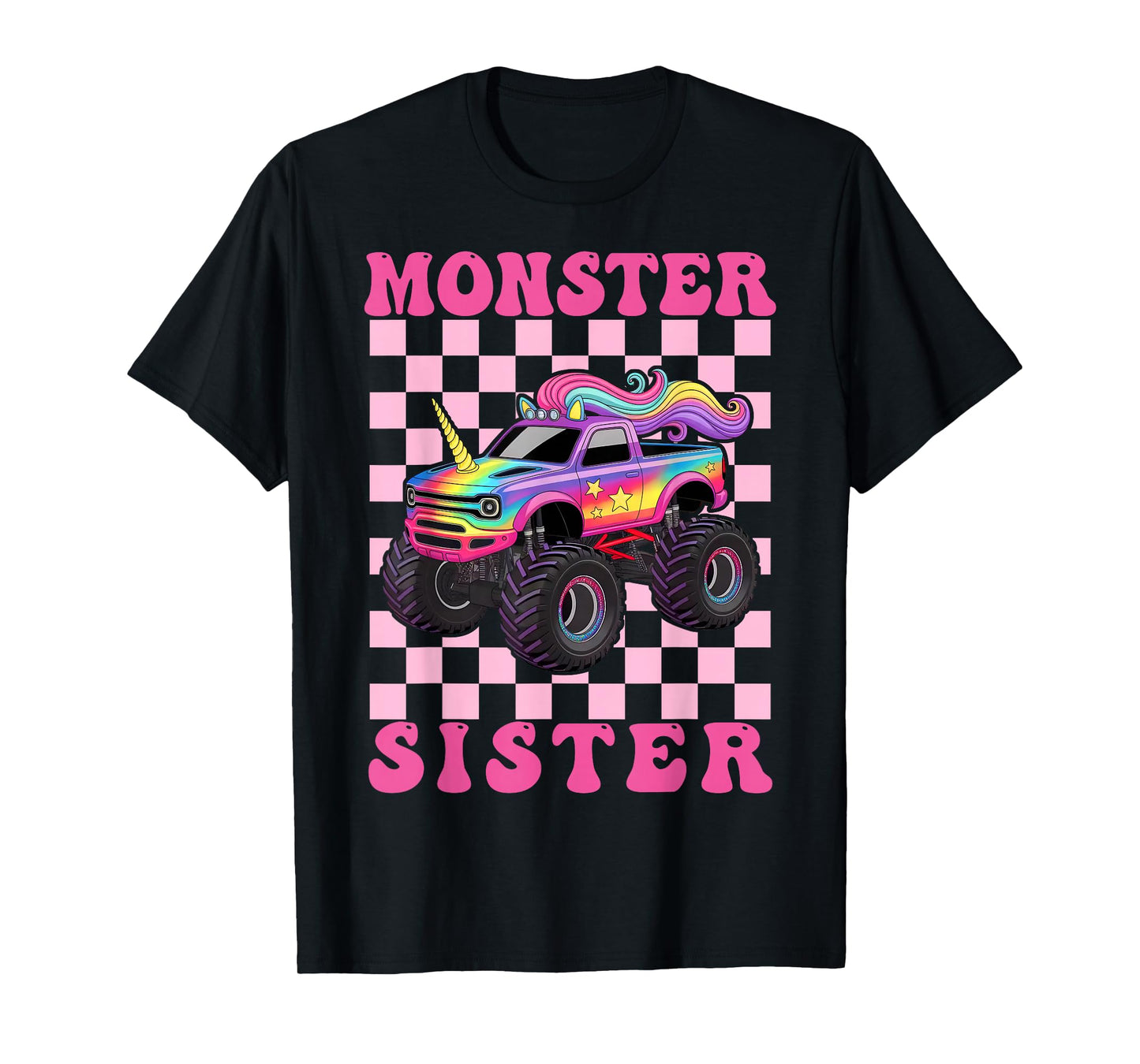 Monster Truck Sister Pink Monster Trucks Lover Groovy T-Shirt