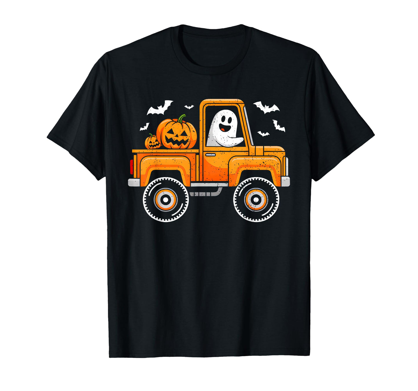 Funny Halloween Ghost Riding Monster Truck Pumpkin Boys Kids T-Shirt