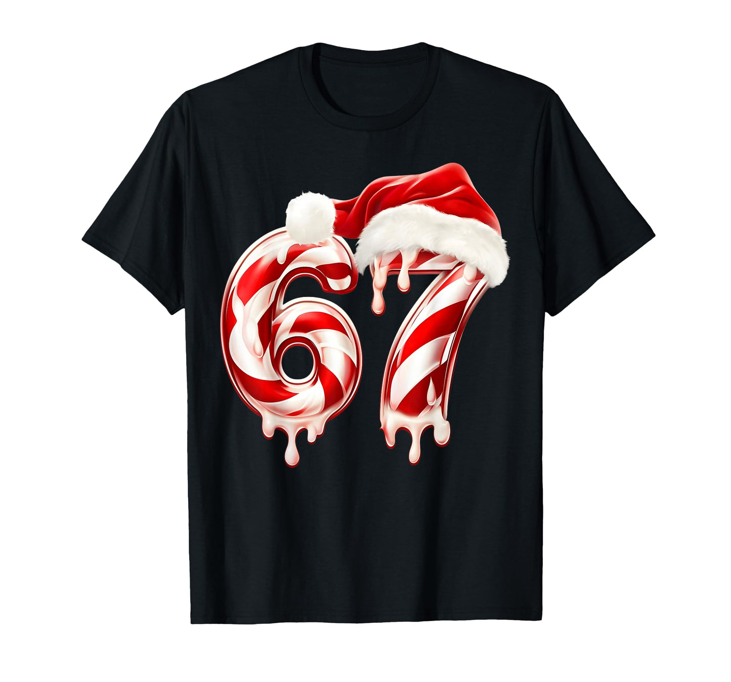Melting Candy Cane 67 Christmas Design, Santa Hat Holiday T-Shirt