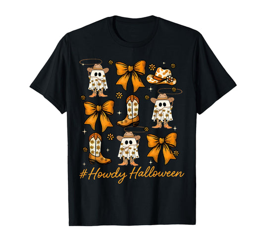 Retro Howdy Halloween Coquette Bow Pumpkin Ghost Spooky Boo T-Shirt