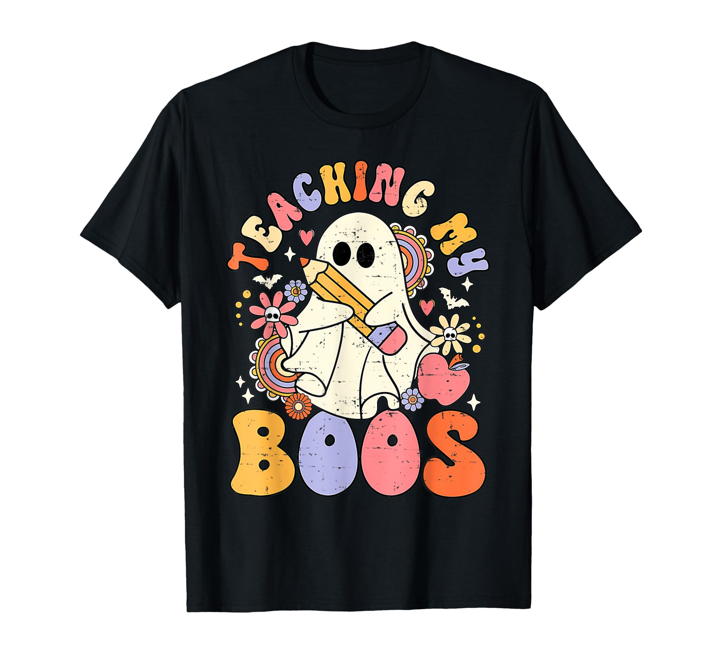 Teaching My Boos Cute Ghost Retro Groovy Teacher Halloween T-Shirt