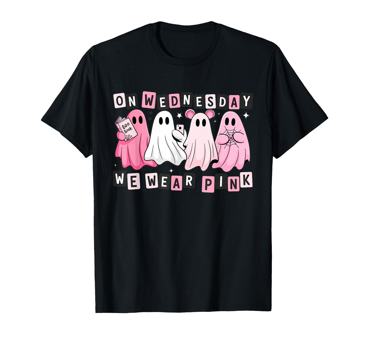 FUUNY On Wednesday We Wear Cute Pink Ghost Halloween T-Shirt