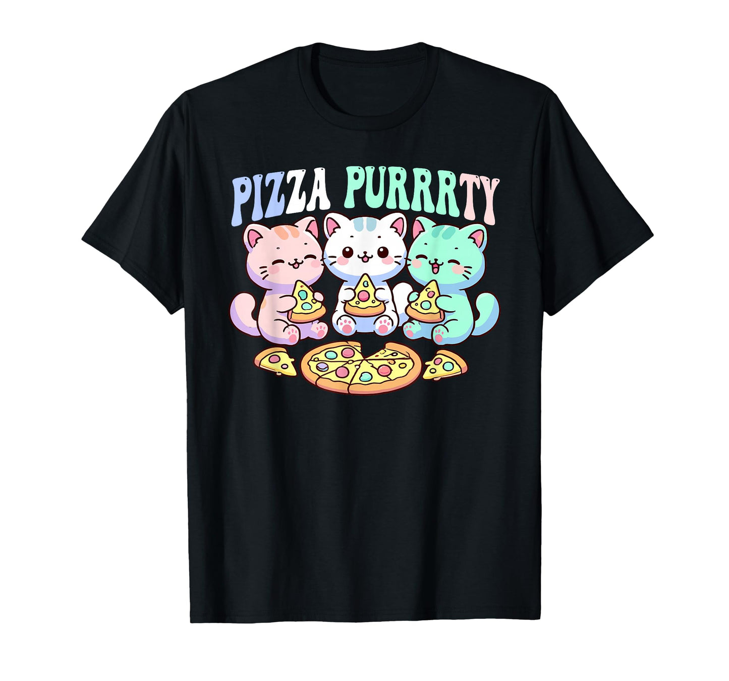 Cat pizza cute kawaii cats eating pizza purrrrty fun pastel T-Shirt