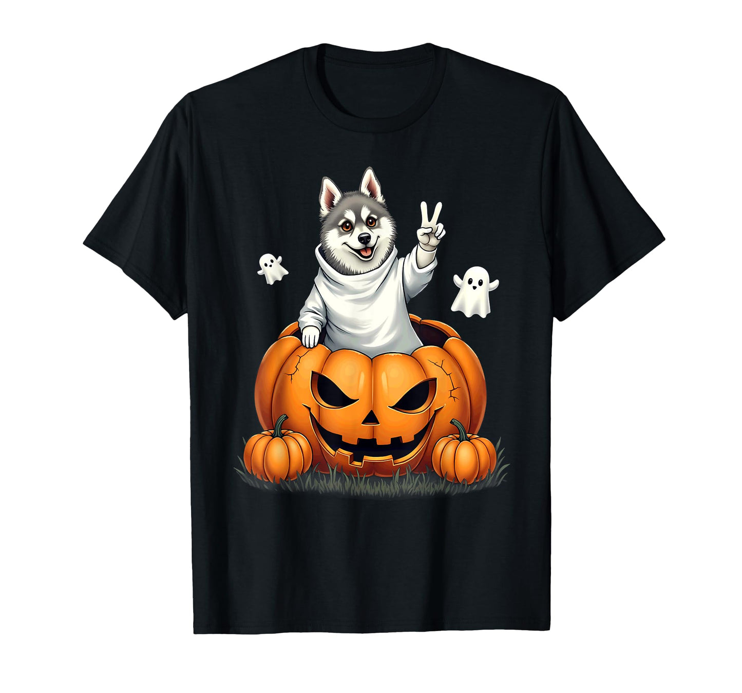 Pumpkin Boo Ghost Alaskan Klee Kai Dog Halloween Costume T-Shirt