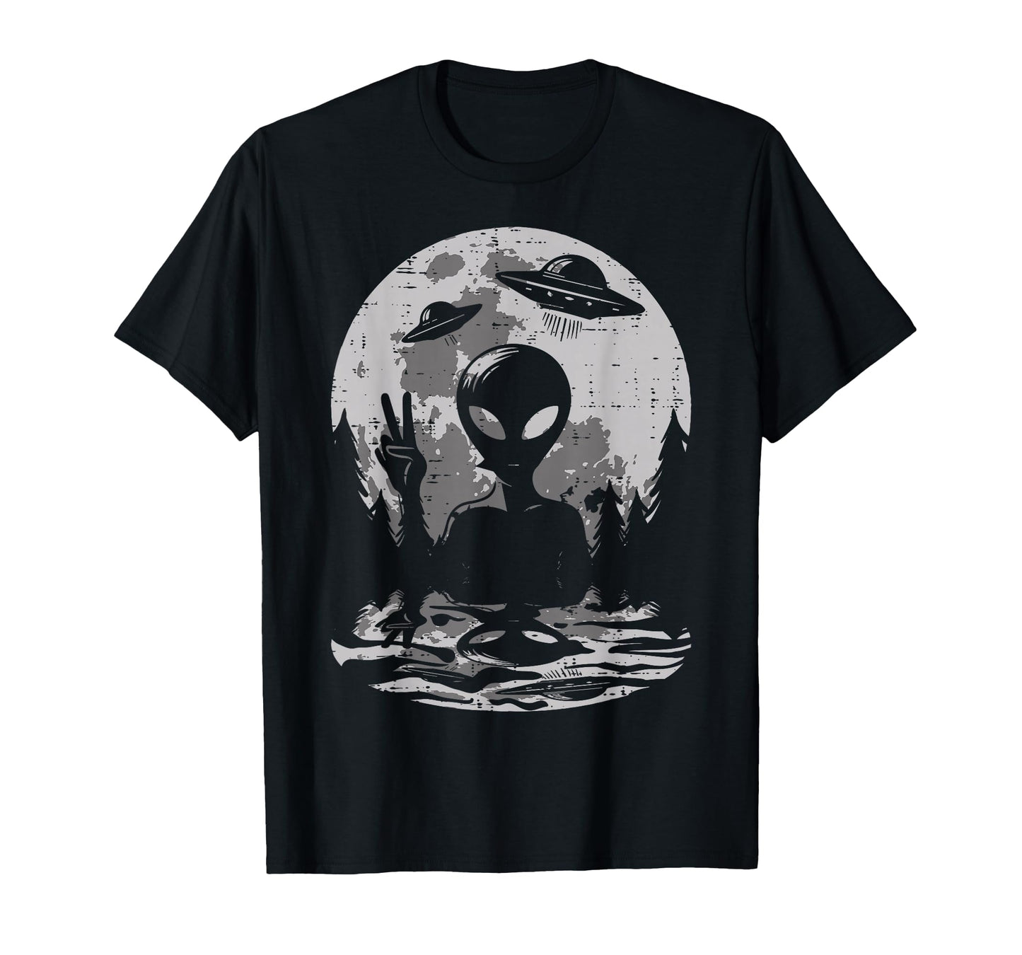 Alien Peace Ufo Moon Space Flying Saucer Men Women Kids Teen T-Shirt