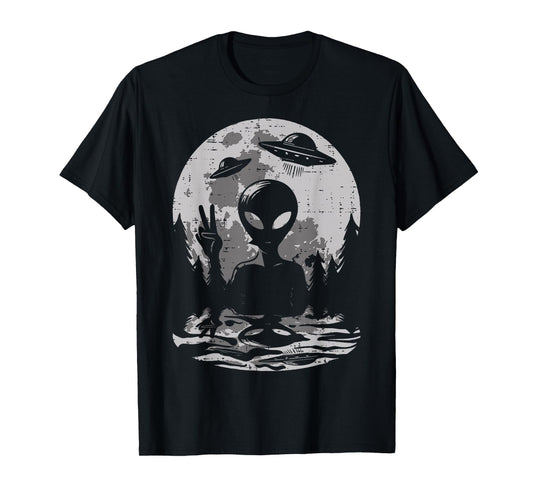 Alien Peace Ufo Moon Space Flying Saucer Men Women Kids Teen T-Shirt
