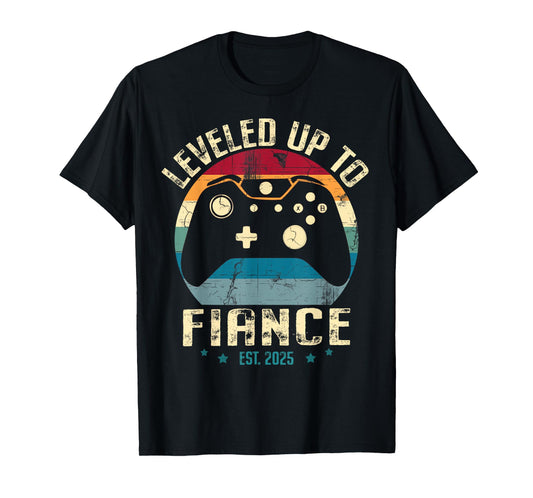Just Engaged Tee For Men Leveled Up To Fiance 2025 Unisex Couple Engagement Party T-Shirt Black Small